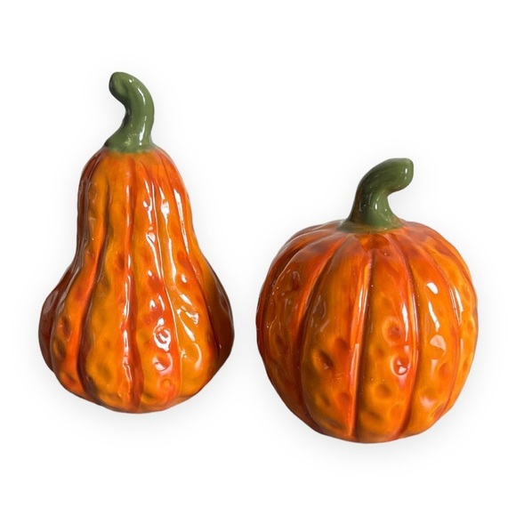 Orange Pumpkin and Gourd Salt Pepper Shakers Home Autumn Fall Table Decoration - Picture 1 of 4